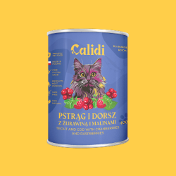 Karma dla kota Calidi Premium – Pstrąg i dorsz z żurawiną i malinami 400g